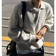 日系慵懒风polo领毛衣卫衣男复古翻领毛衣套头针织衫秋M34，男装针织衫/毛衣，星座1116A（原606A-3）