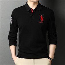 翻领刺绣男士长袖t恤春秋季2023新款中年爸爸装商务休闲上衣服，男装T恤，电商B212（原钱塘6029）