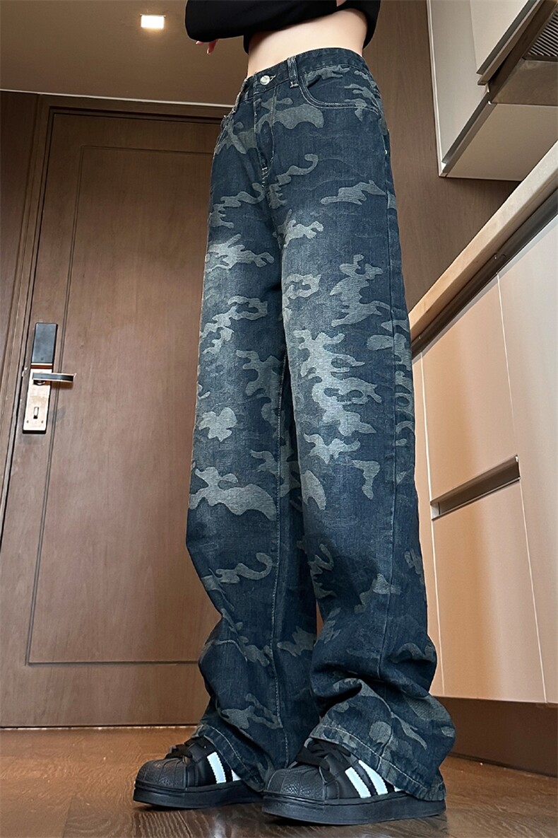 2024秋季新款女模大码美式迷彩牛仔裤M-5XGK24722-P50,男装牛仔裤,电商A022