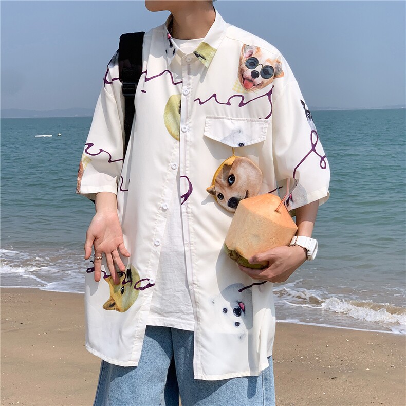 2024夏季新款流行青少年宽松男士短袖衬衫爽滑面料A158-CS610-P45,男装衬衫,电商A158-1