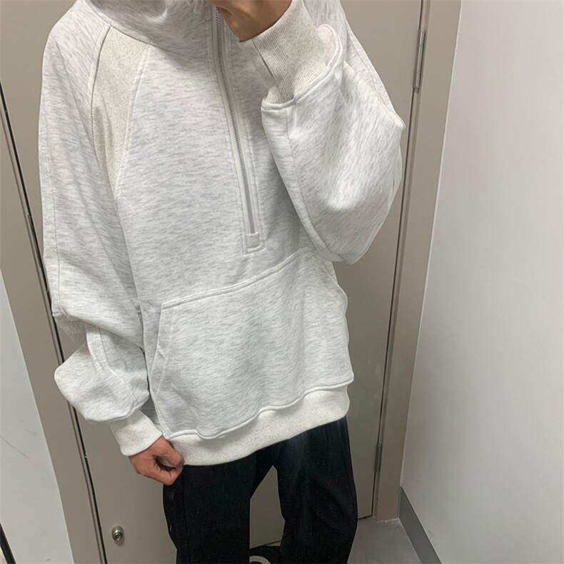 抖音得物二开美式重磅宽松结构拉链设计防风高领连帽卫衣外套W76,男装卫衣,电商A486-1