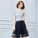 短袖套头修身拼接镶钻镂空圆领纯色2021年夏季蕾丝衫/雪纺衫，女装蕾丝衫/雪纺衫，安之芮娜