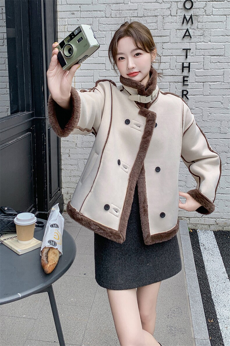 新款现货！冬装皮毛一体羊羔毛外套2C133-8809-P180-K268,女装短外套,2C133