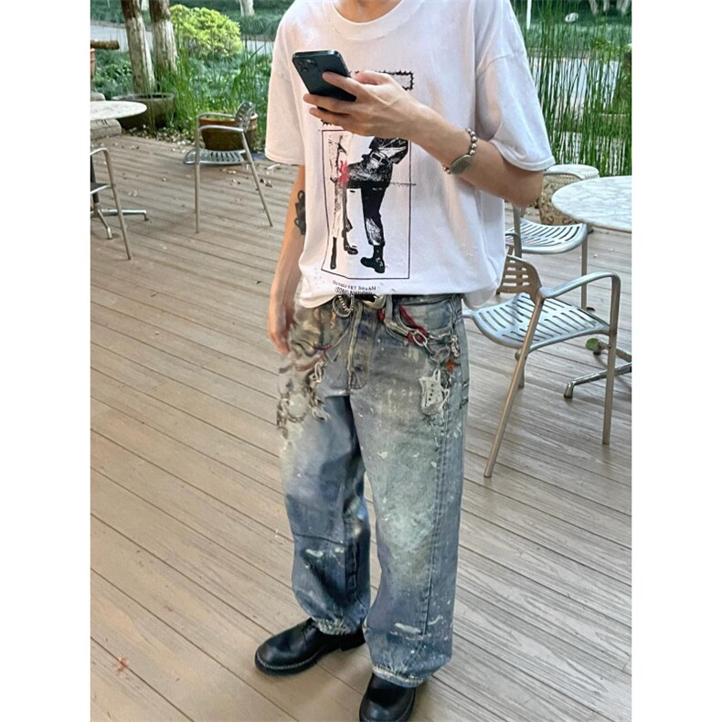 【有货】cleanfit蓝色链条牛仔裤美式复古高街裤子N0091LL-特P70,男装牛仔裤,星座1007（原301D）
