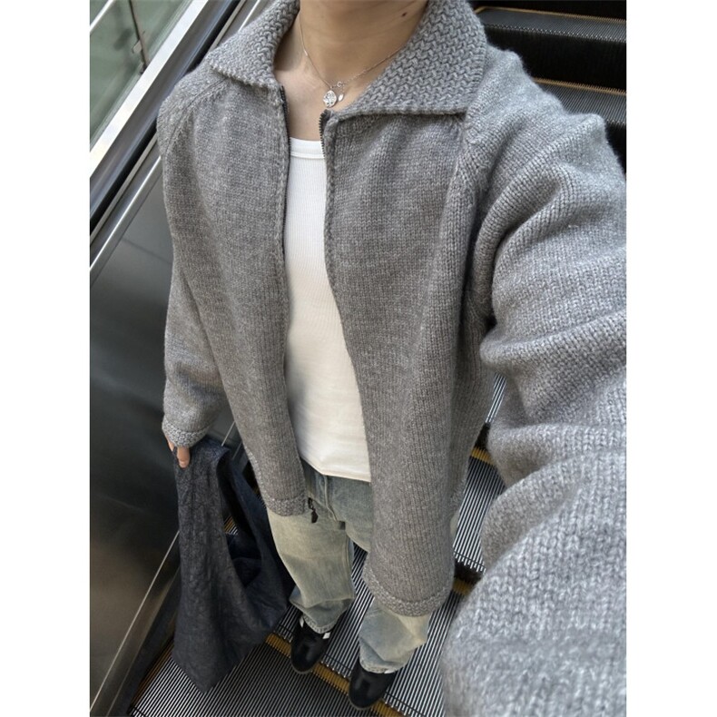 【有货】M349CC-特P65翻领毛衣开衫男慵懒拉链开衫针织外套,男装针织衫/毛衣,星座1007（原301D）