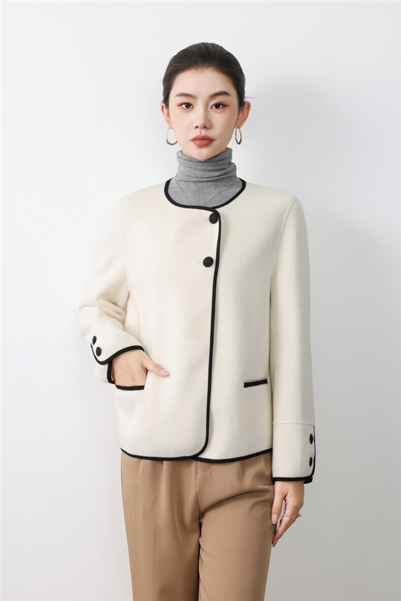 2025年秋季撞色百搭双面呢大衣时尚百搭通勤休闲，女装双面呢大衣，亿美羊绒