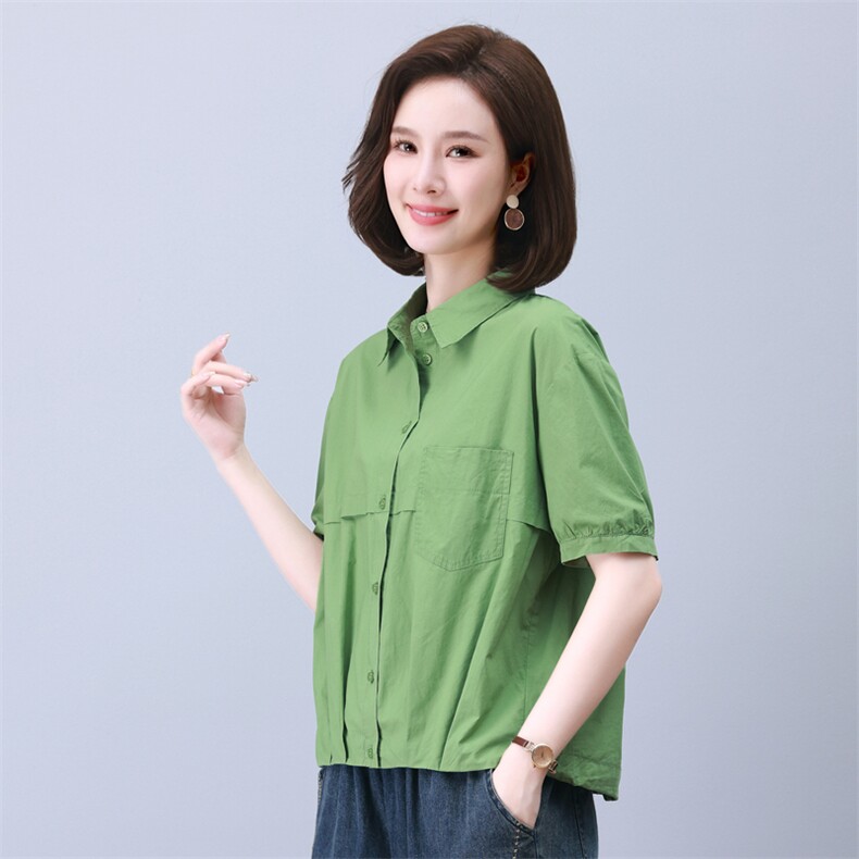 时尚宽松休闲抽绳上衣女短袖衬衫百搭显瘦气质衬衣,女装衬衫,叶笙衣