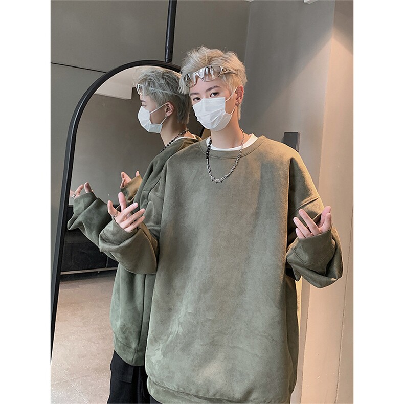 抖音得物高品质纯色大码休闲麂皮绒圆领卫衣wyjp1000-特p24,男装卫衣,星座605(原A050)