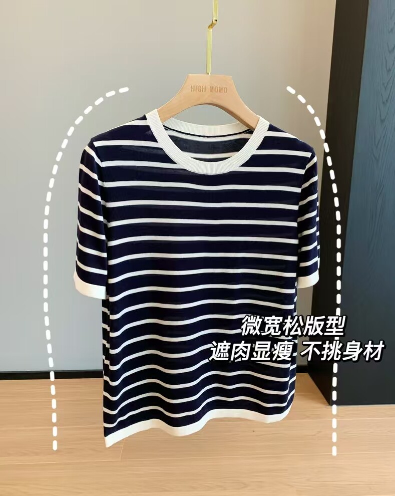精纺条纹短袖图片