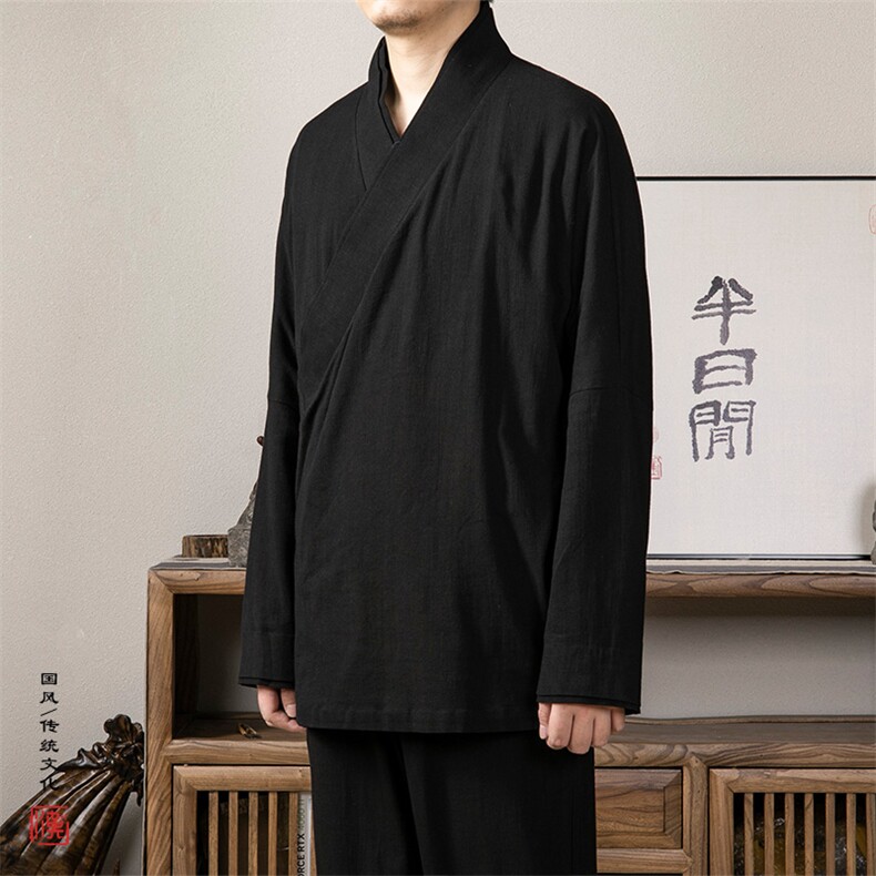 秋冬新款风男装棉麻改良汉服新中式道袍禅修服TZ01P85,男装民族服装,钱塘802