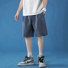 K208P20蓝底纯色休闲宽松港风学生情侣五分裤沙滩裤夏装青年，男装休闲裤，电商A050