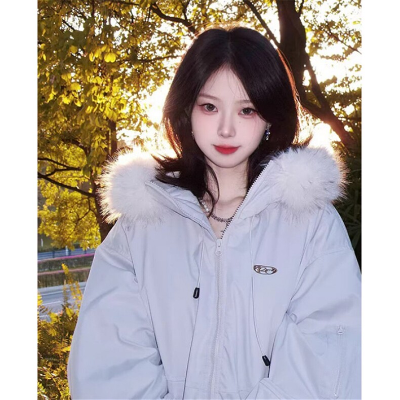 绒毛领连帽夹克冲锋衣女秋冬派克服宽松减龄外套棉服MA506,男装夹克,星座1116A（原606A-3）