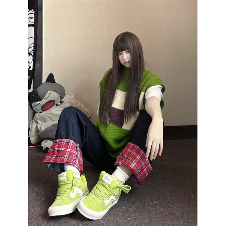 【有货】美式格子拼接卷边牛仔裤男女阔腿裤子高街NZ011HH-特P48,男装牛仔裤,星座1007（原301D）