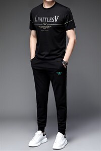 针冰丝男士休闲卫衣套装夏季短袖运动服三件套时尚潮流冰丝图片