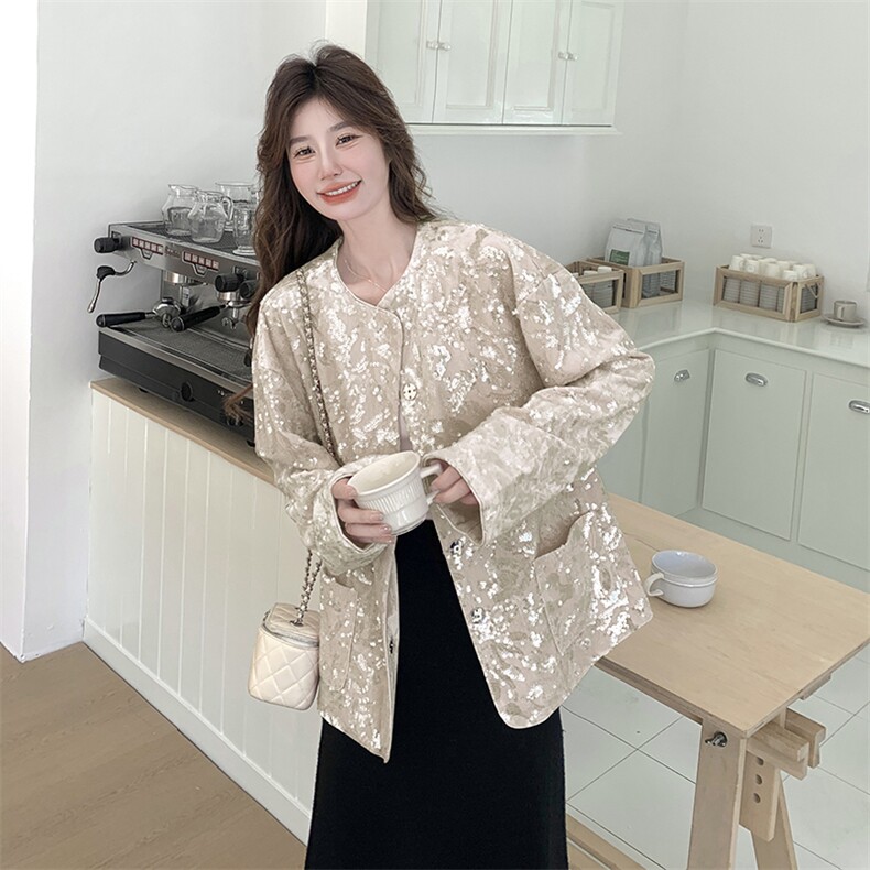 粉色复古亮片小香风西装外套女2025秋季新款今年流行新中式小西服,女装短外套,2C187