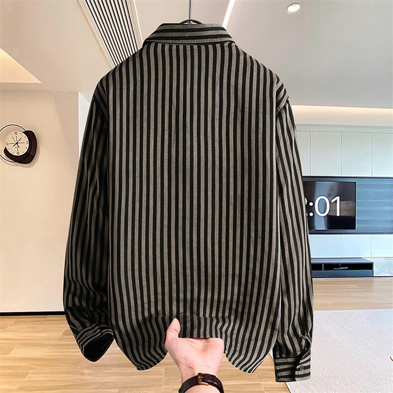 CS571-P482025秋季新款直条棉麻长袖衬衫时尚休闲潮牌穿搭衬衣,男装衬衫,星座507A（原星座306B-2）