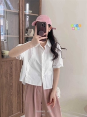2025年夏季宽松型短款衬衫女时尚简约百搭，女装衬衫，洛丽兰可