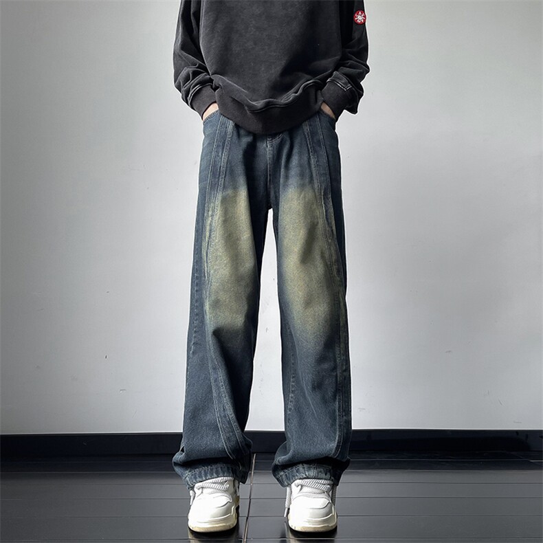 潮牌牛仔裤男高街vibe美式复古宽松设计感拖地阔腿长裤子HN10-P48,男装牛仔裤,星座1008