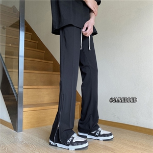 新款百搭休闲裤高街裤脚拉链微喇拖地西裤B315-K23212-P55控68图片