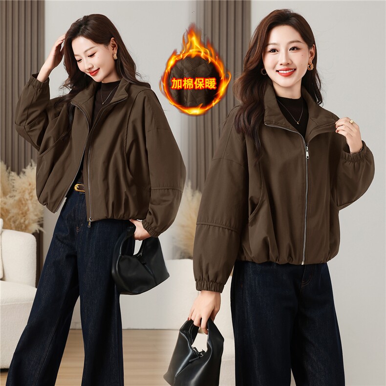 棉衣女休闲简约加棉加厚水洗棉纯色百搭外套,女装棉衣/棉服,曼沙奕珂