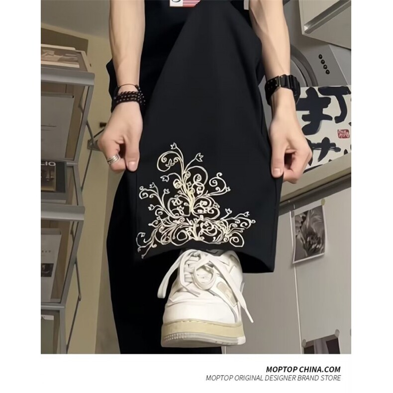 网络图刺绣黑色牛仔裤男裤脚廓形宽松休闲直筒牛仔裤A2323-P50,男装牛仔裤,星座1001-1