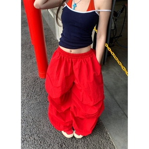美式复古慵懒松弛感阔腿休闲裤男女宽松休闲简约拖地长裤 X1293图片