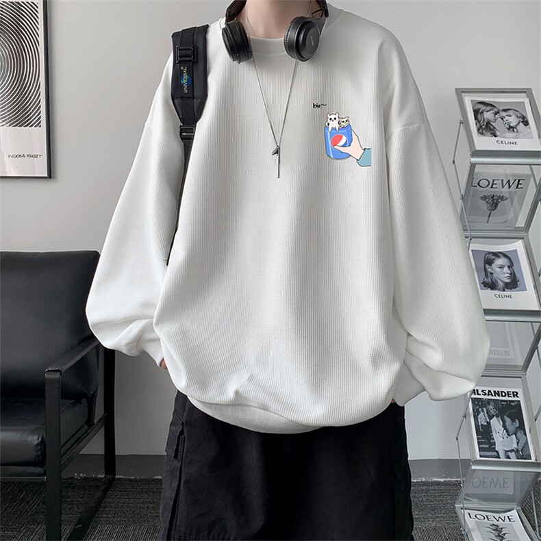 华夫格卫衣圆领卫衣男大码长袖t恤男外套HW76262-P30加绒款-P40,男装卫衣,电商A040