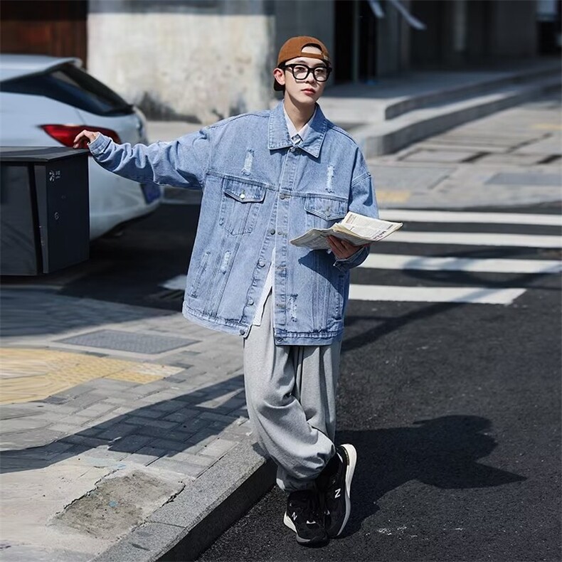 cityboy风破洞牛仔夹克ins港风高街字母印花外套男秋季J2192P65,男装夹克,星座1116-2