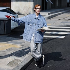 cityboy风破洞牛仔夹克ins港风高街字母印花外套男秋季J2192P65，男装夹克，星座1116-2