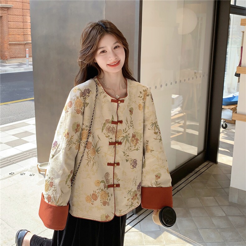 现货2D078-F8136-P165K248撞色新中式风外套,女装短外套,2D078