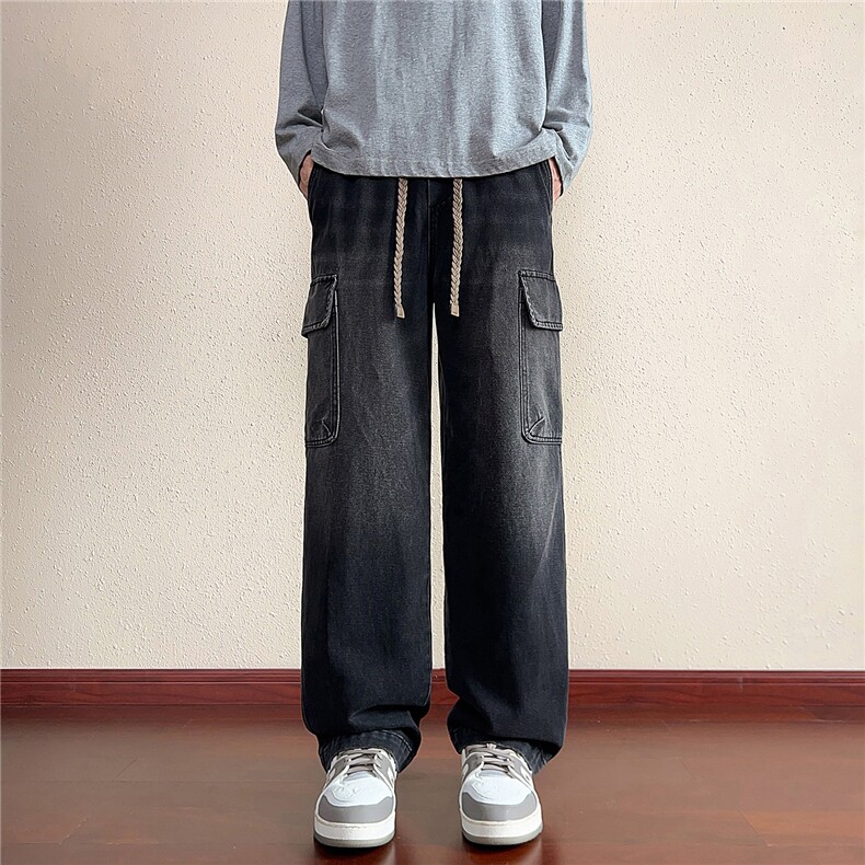 工装水洗牛仔裤男士高街vibe美式宽松阔腿长裤休闲裤子J8102-P50,男装牛仔裤,星座509