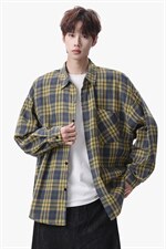 衬衫男春季新款港风宽松大码磨毛格子长袖衬衣CS550-P38，男装衬衫，星座214-3