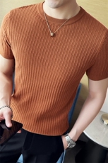 秋季针织衫毛衣男M22/p45短袖修身圆领条纹纯色打底衫线衣，男装针织衫/毛衣，电商D303