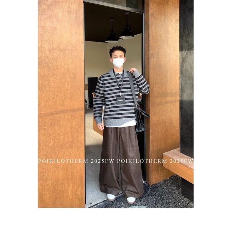 高端款男士秋冬季套头毛衣针织衫polo翻领毛衣复古条纹上衣,男装针织衫/毛衣,星座506A