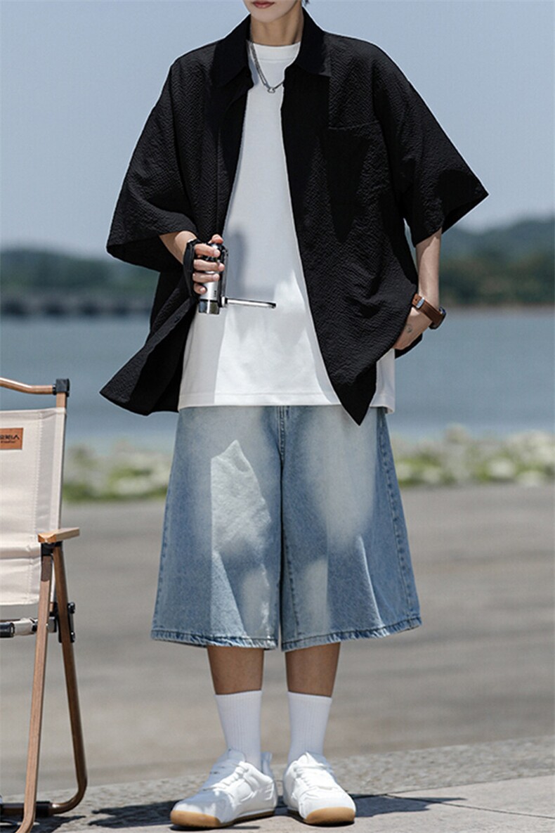 8XL-M泡泡纱盐缩肌理短袖衬衫男夏季冰丝外套防晒衬衣DC28011P36,男装衬衫,电商B312