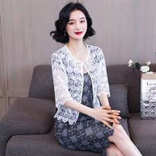 2023年蕾丝衫/雪纺衫夏季绣花短款开衫百搭圆领，女装蕾丝衫/雪纺衫，婵米儿