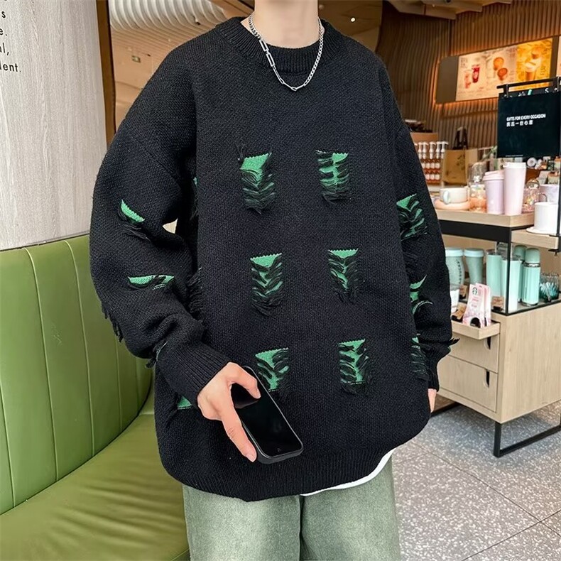 设计感破洞毛衣男春秋季宽松美式潮流针织衫X781P42,男装针织衫/毛衣,星座1116-2