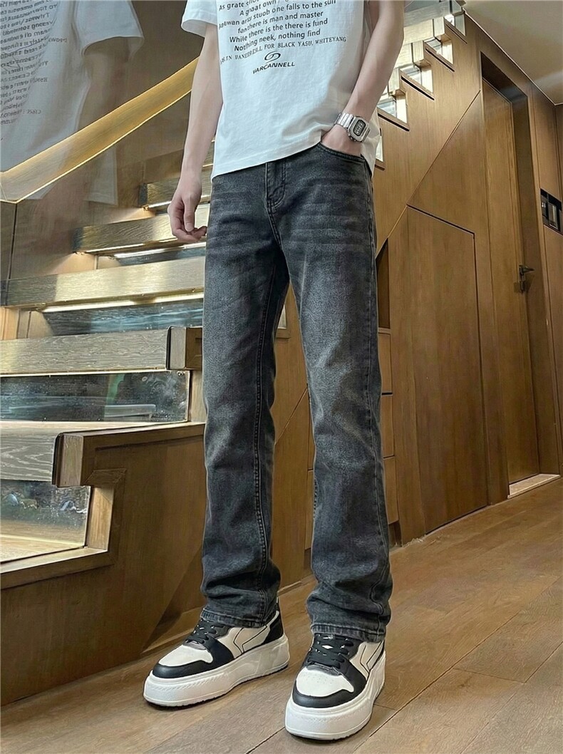 潮流感微喇牛仔裤男cleanfit新款修身长裤裤男士复古显腿长微喇裤,男装牛仔裤,星座302A-2