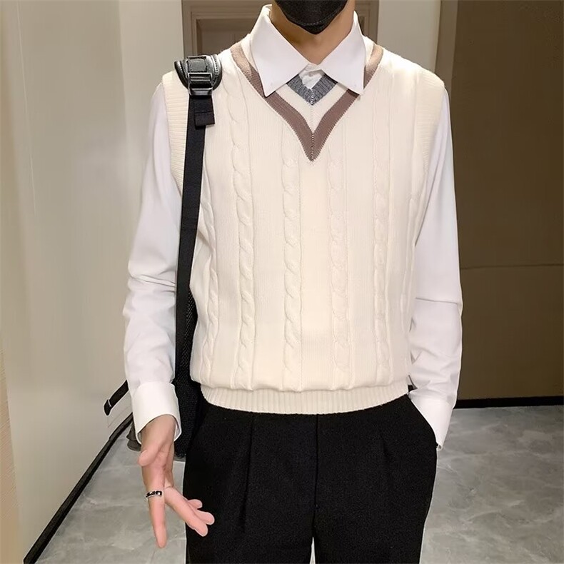 轻奢风百搭毛衣坎肩针织无袖背心叠穿新款马甲男复古英伦学院风潮，男装背心/马甲，星座1013