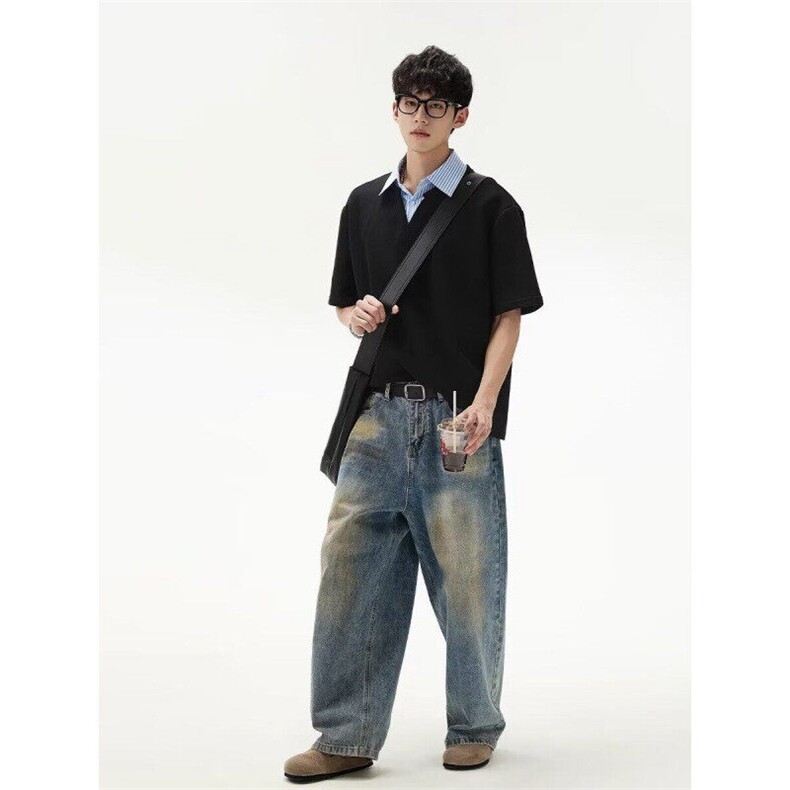 M572-P35翻领polo衫男潮牌夏季t恤韩版修身潮流2025新款百搭上衣,男装T恤,星座617A-1（原B318A）