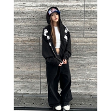 高品质春装新款美式高街潮牌解构设计休闲连帽卫衣男女慵懒风外套，女装短外套，电商A443