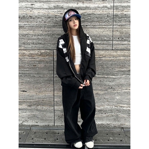 高品质春装新款美式高街潮牌解构设计休闲连帽卫衣男女慵懒风外套图片