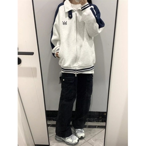 2025早春新款欧货女士连帽卫衣秋冬季韩系慵懒风开衫外套图片