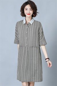 舒适时尚潮流连衣裙高腰2024年夏季短袖衬衣中长款优雅图片