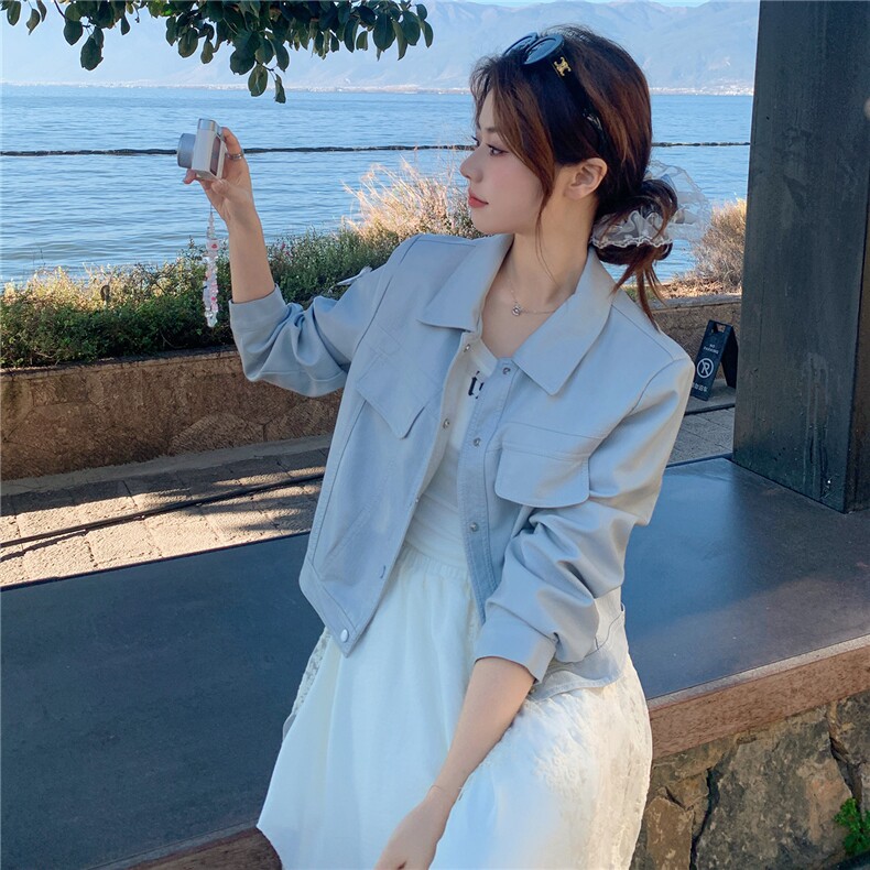 【新品】【有货】2026春季水蓝色皮衣外套C5806P155K248,女装皮衣,2D113