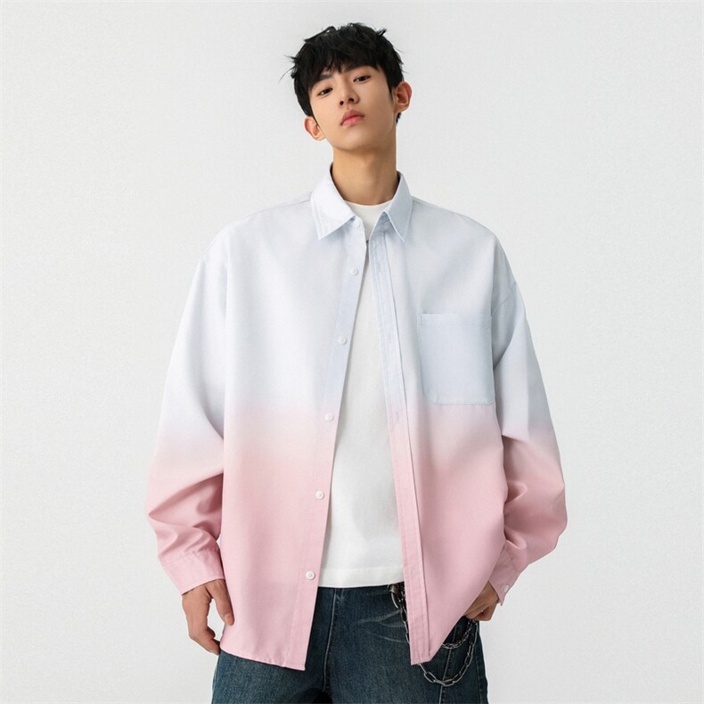 日系宽松渐变翻领长袖衬衫2025春季新款百搭外套A406C6030特P50,男装衬衫,星座309（原A406）