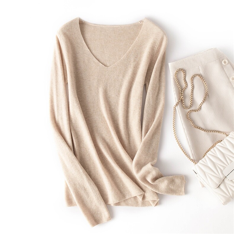 2025年夏季V领常规款套头单件长袖落肩袖时尚百搭，女装针织衫/毛衣，蒙绒特