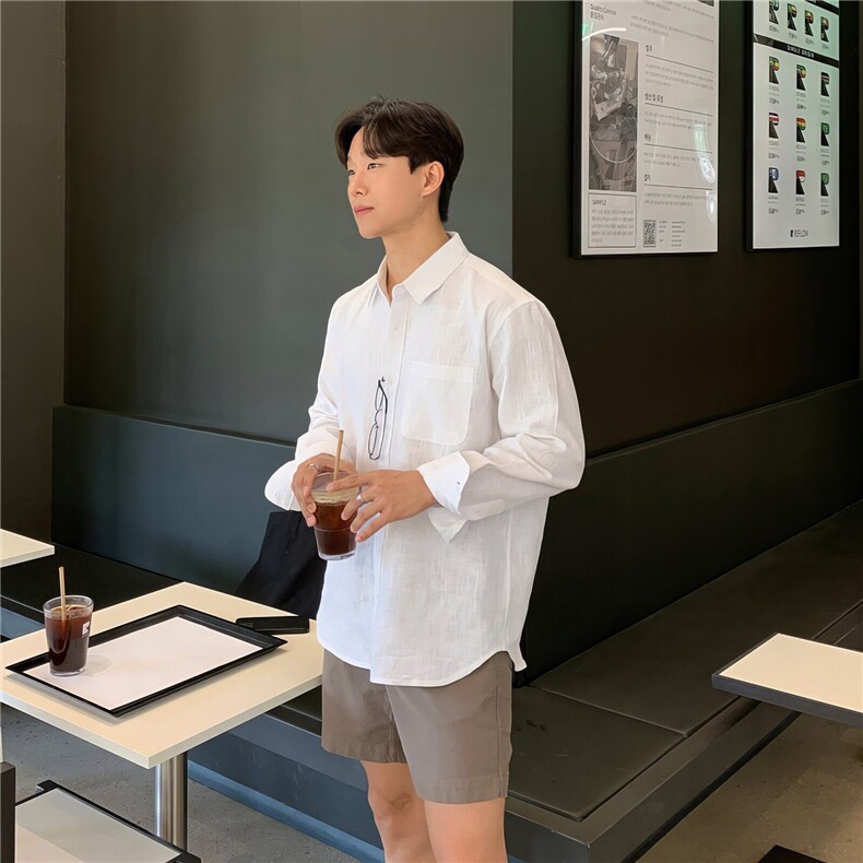 男长袖韩风轻熟风男装春夏季棉麻休闲衬衣 CY01202 P55图片