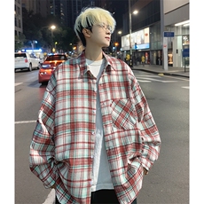 衬衫男秋季新款港风宽松磨毛格子长袖衬衣CS602-特P28无差价，男装衬衫，星座214-3