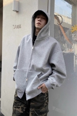 浅灰色双拉链开衫卫衣男款秋季重磅连帽外套美式潮牌帽衫，女装短外套，星座218-8
